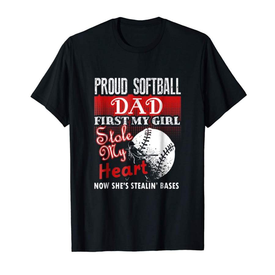 Proud Softball Dad Tee Shirt Men Fashion Cotton T-Shirt Sports T-Shirt