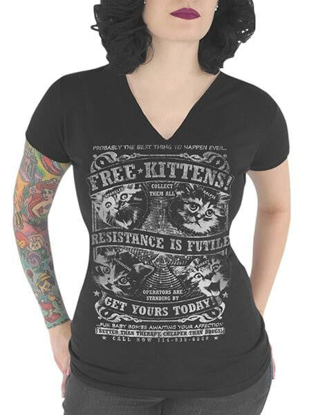 Women’S Free Kittens! V-Neck Tee By Serpentine Clothing