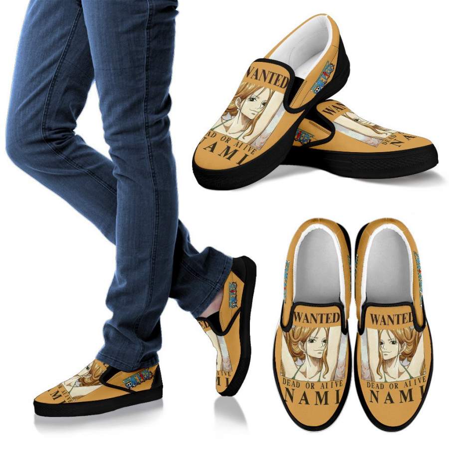 One Piece Nami Wanted Poster Slip-On Shoes Anime Design Gift T12250