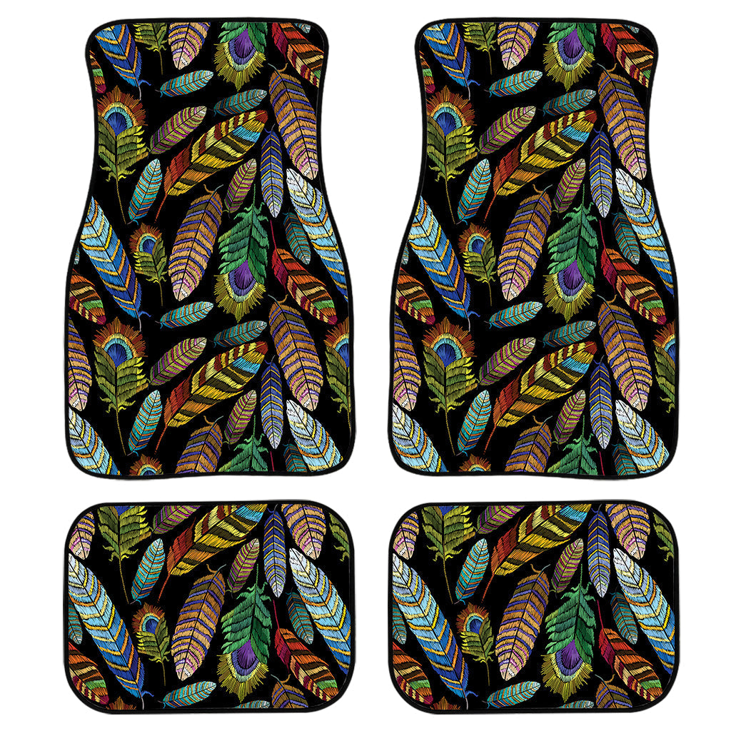 Vintage Feather Pattern Print Front And Back Car Floor Mats, Front Car Mat