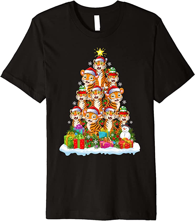 Tiger Xmas Tree Lighting Santa Tiger Christmas Premium T-Shirt