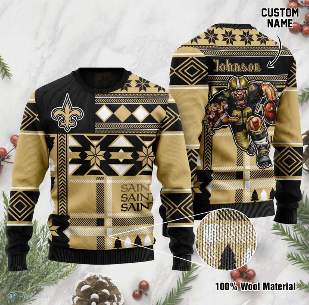 Personalized New Orleans Saints Gift For Fan Ugly Wool Sweater Christmas