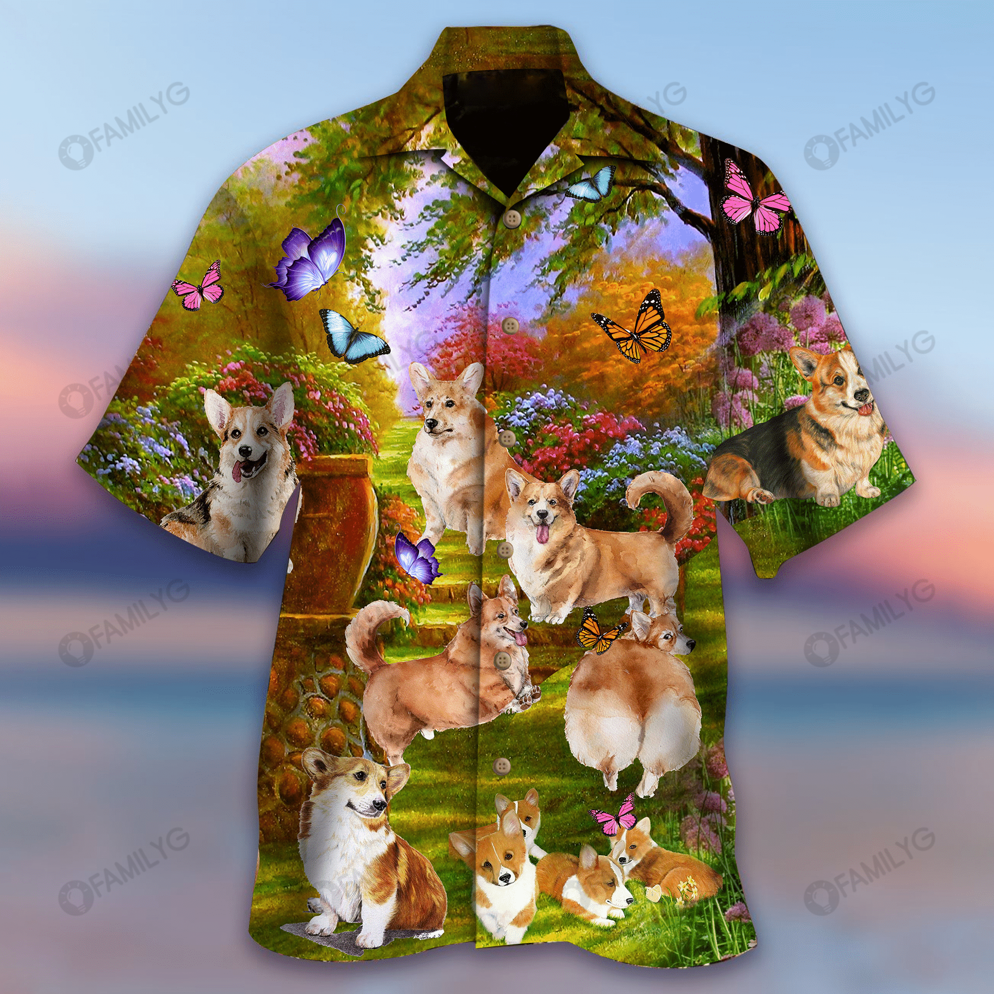 Welsh Corgi Shirt – Welsh Corgi Play In Butterfly Garden Dog Hawaiian Shirt Summer Hawaiian For Men, Women, Couple