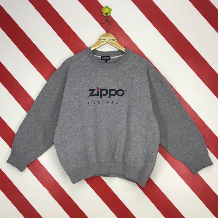 Vintage Des Ann Es 90 Zippo Crewneck Zippo Briquet Pull Gris Couleur Zippo V Tets Cavalier Imprim Logo Unisexe Taille Xx Shirt