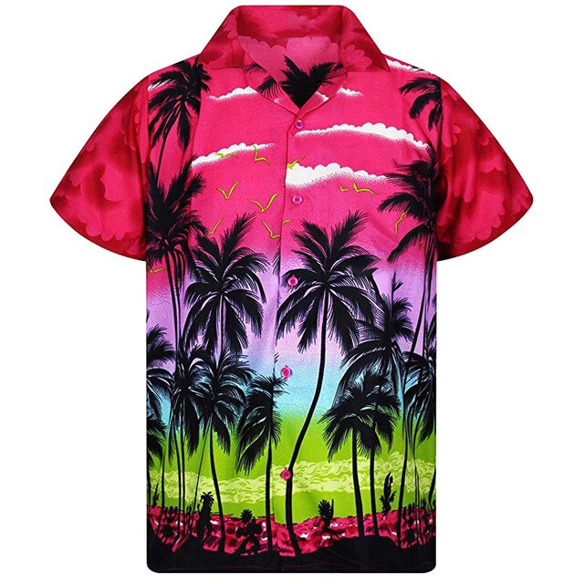 Short Sleeve Coconut Tree Printed Shirt Men Hawaiian Style Casual Loose Print Shirt For Men Loose Summer Beach Shirt Tops