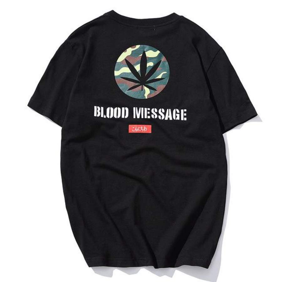 Leaves letter Printed T-Shirt New Summer O-Neck T shirts Men Short Sleeve Tops Tees Street wear