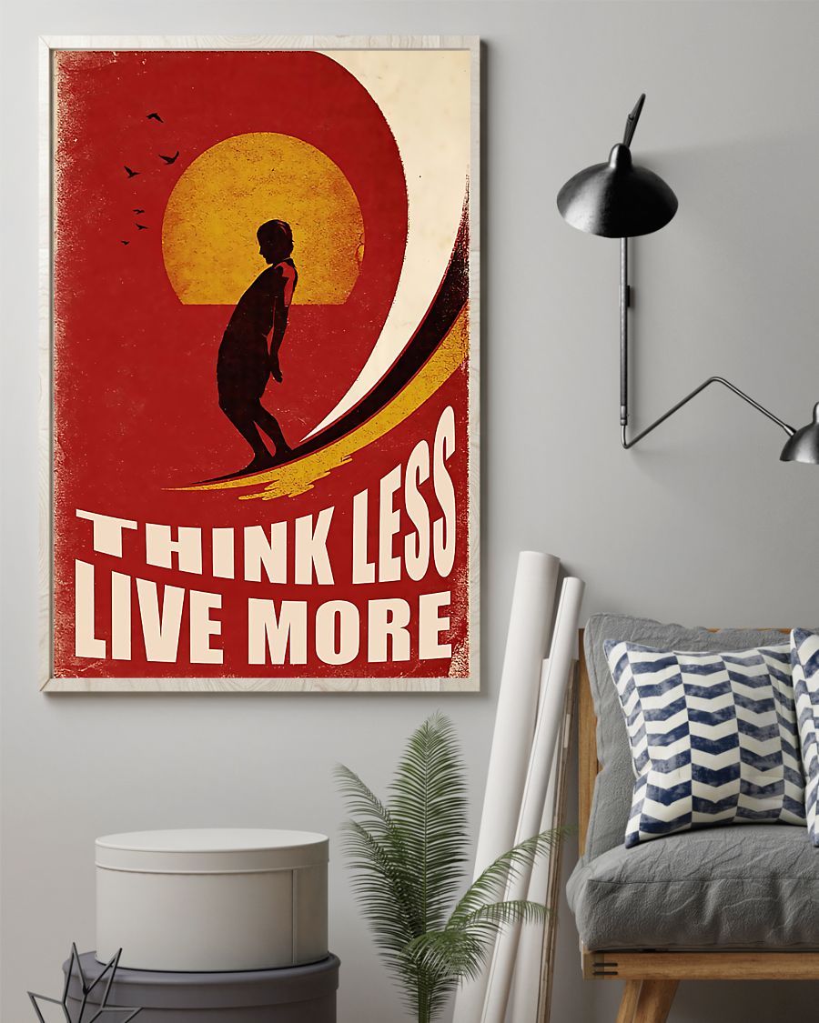 Surfing Think Less Live More Vertical Canvas And Poster | Wall Decor Visual Art