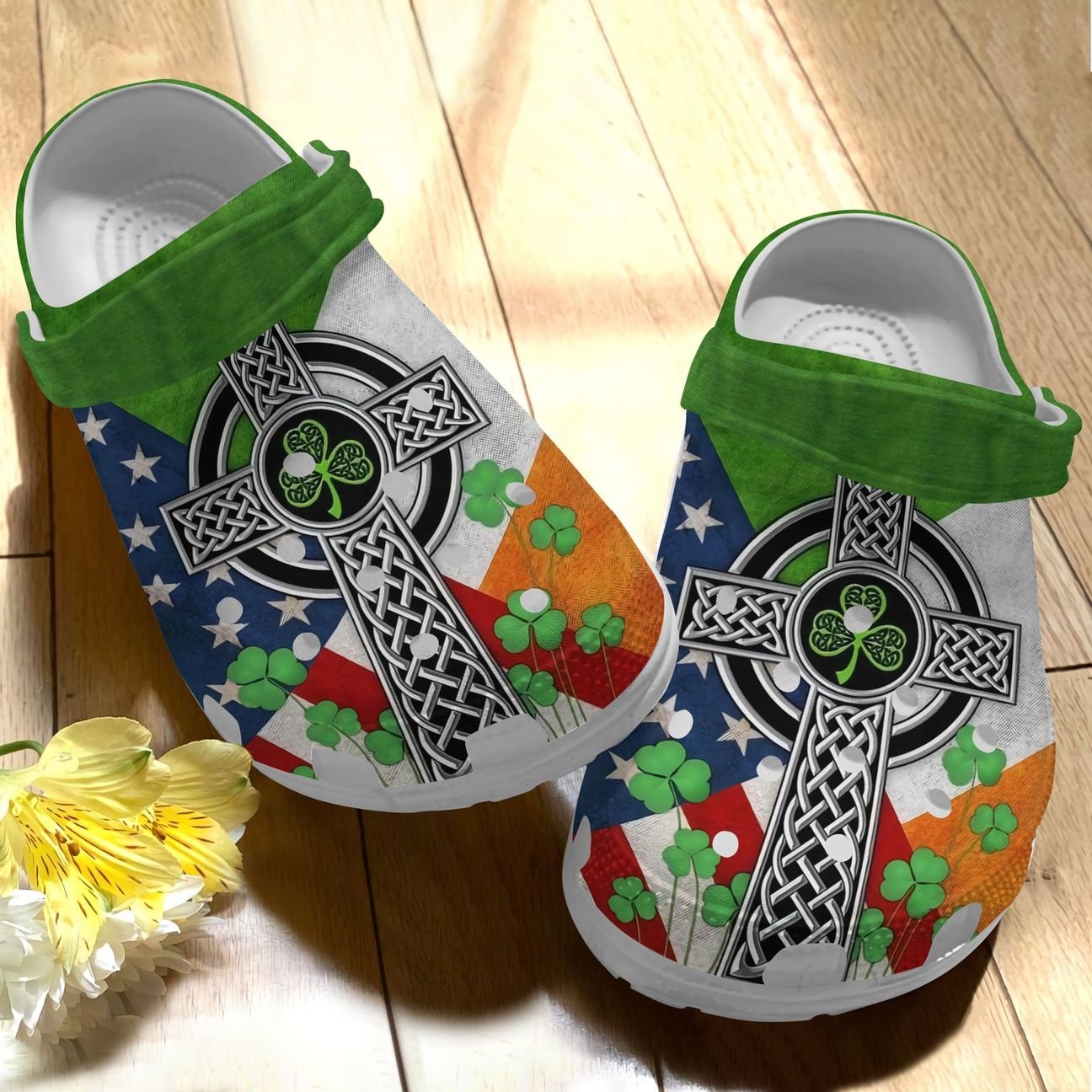 Irish Personalize Clog, Custom Name, Text, Fashion Style For Women, Men, Kid, Print 3D Whitesole Irish Flag