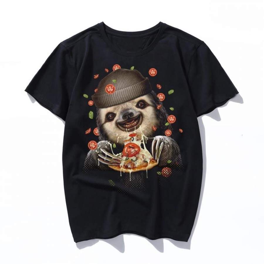 sloth loves pizza Aesthetic 90s Fashion T Shirts Women men Harajuku Ullzang T-shirts Graphic Funny Cartoon Tshirt Streetwear Top Tees Female