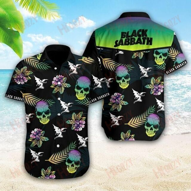 Black Sabbath Rock Band Graphic Print Short Sleeve Hawaii Casual Shirt Ha3186