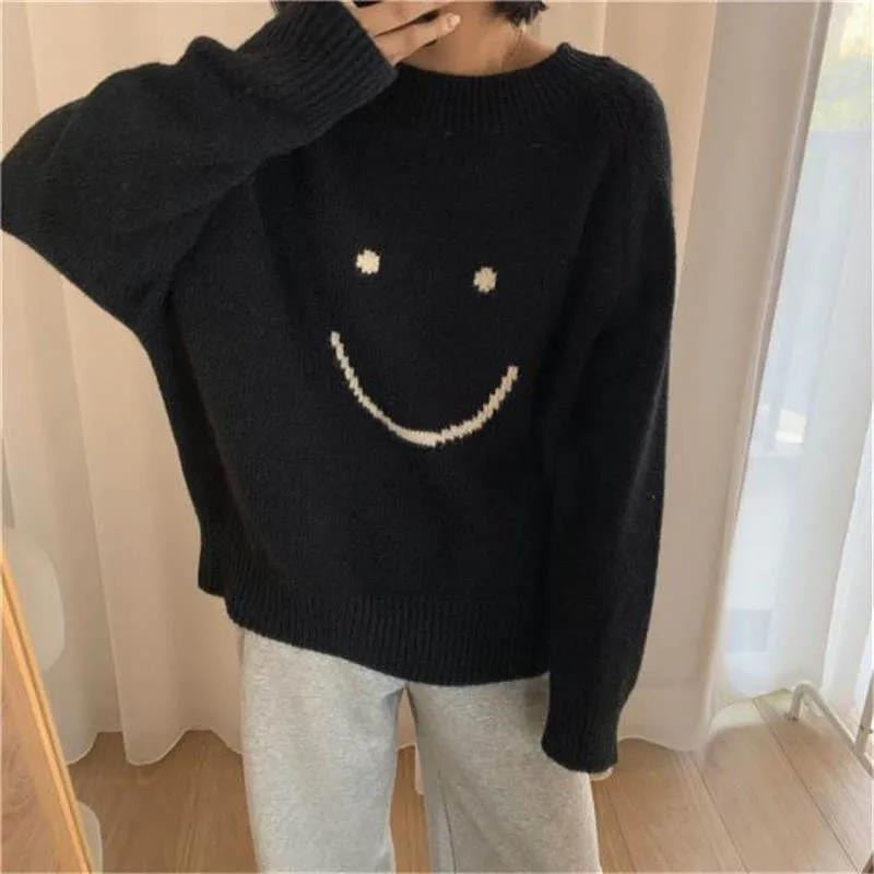 Y2K Sweet sweater women’s lazy wind autumn and winter fashion outer wear smiley face sweater loose Korean style cute college top alx