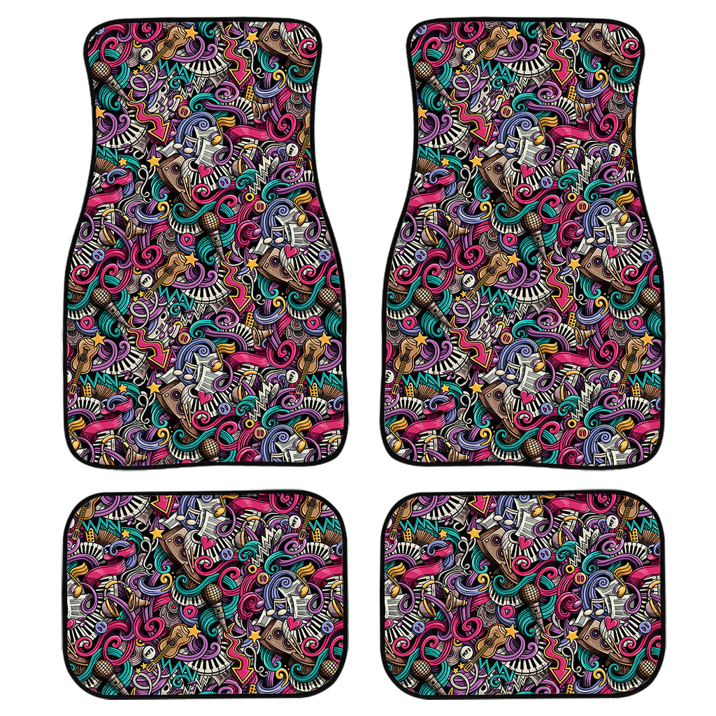 Abstract Music Pattern Print Front And Back Car Floor Mats, Front Car Mat