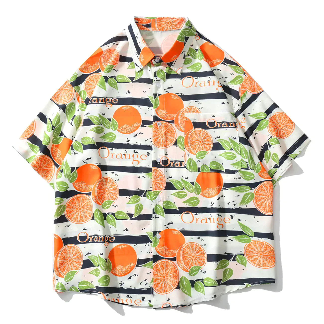 Talishko™ – Orange Graphic Stripe Short Sleeve Shirt