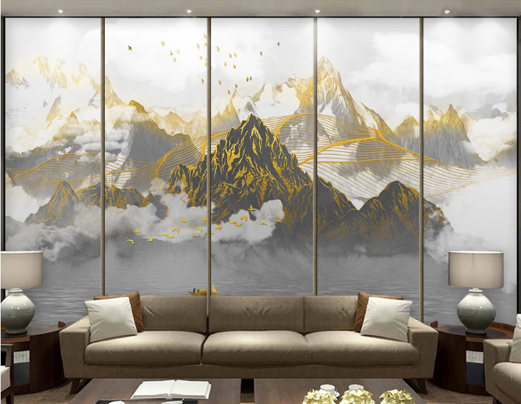 3D Curve Pattern Mountains Bird Wall Mural Wallpaper C11-