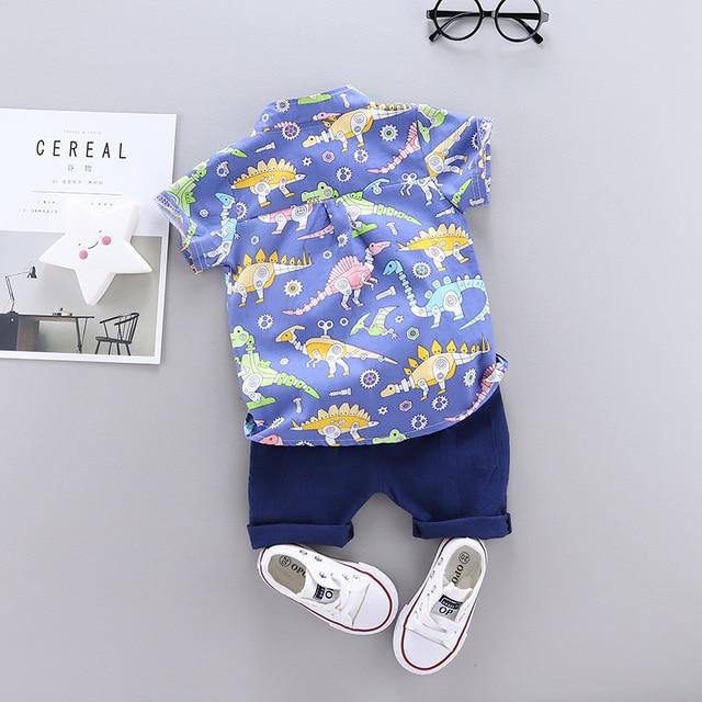 Baby Boy Clothes Cute Dinosaur Print Shirt and Solid Shorts Kids Boy Outfit Set