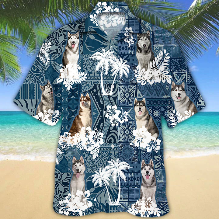 Husky Hawaii Flower Dog Short Sleeve Hawaii Aloha Shirt For Gift Summer Ha44947