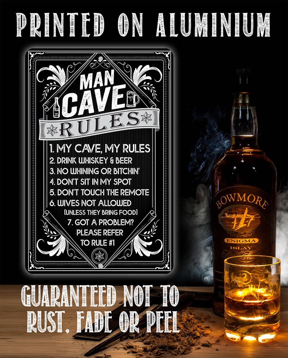 Man Cave Rules – 8″ x 12″ or 12″ x 18″ Aluminum Tin Awesome Metal Poster