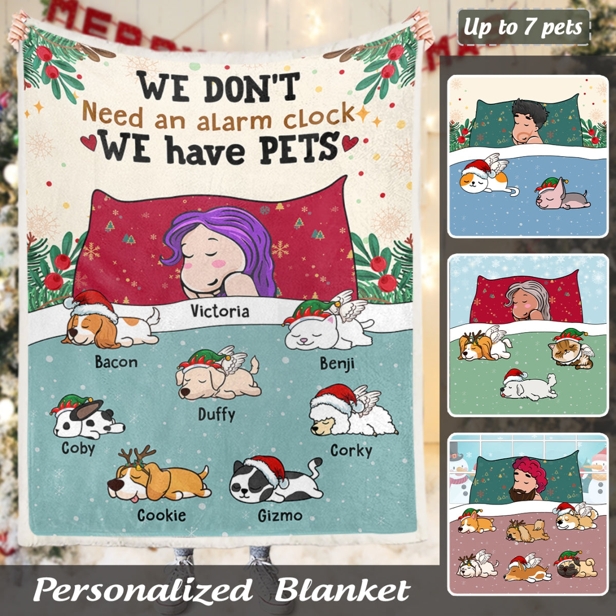 Personalized Blanket/Quilt For Pet Lovers, Christmas Gift With Custom Names, Pets – Mom/Dad With Up To 7 Pets/Dogs/Cats – Christmas – Furlidays