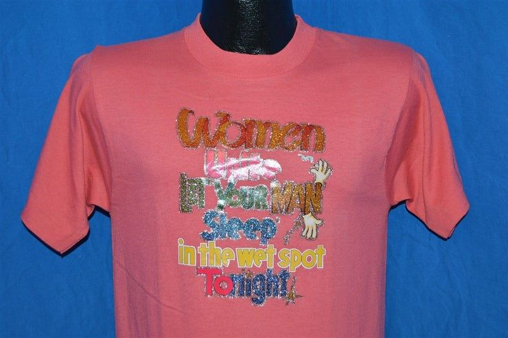 80S Sleep In The Wet Spot Funny Glitter Iron On Vintage Shirt