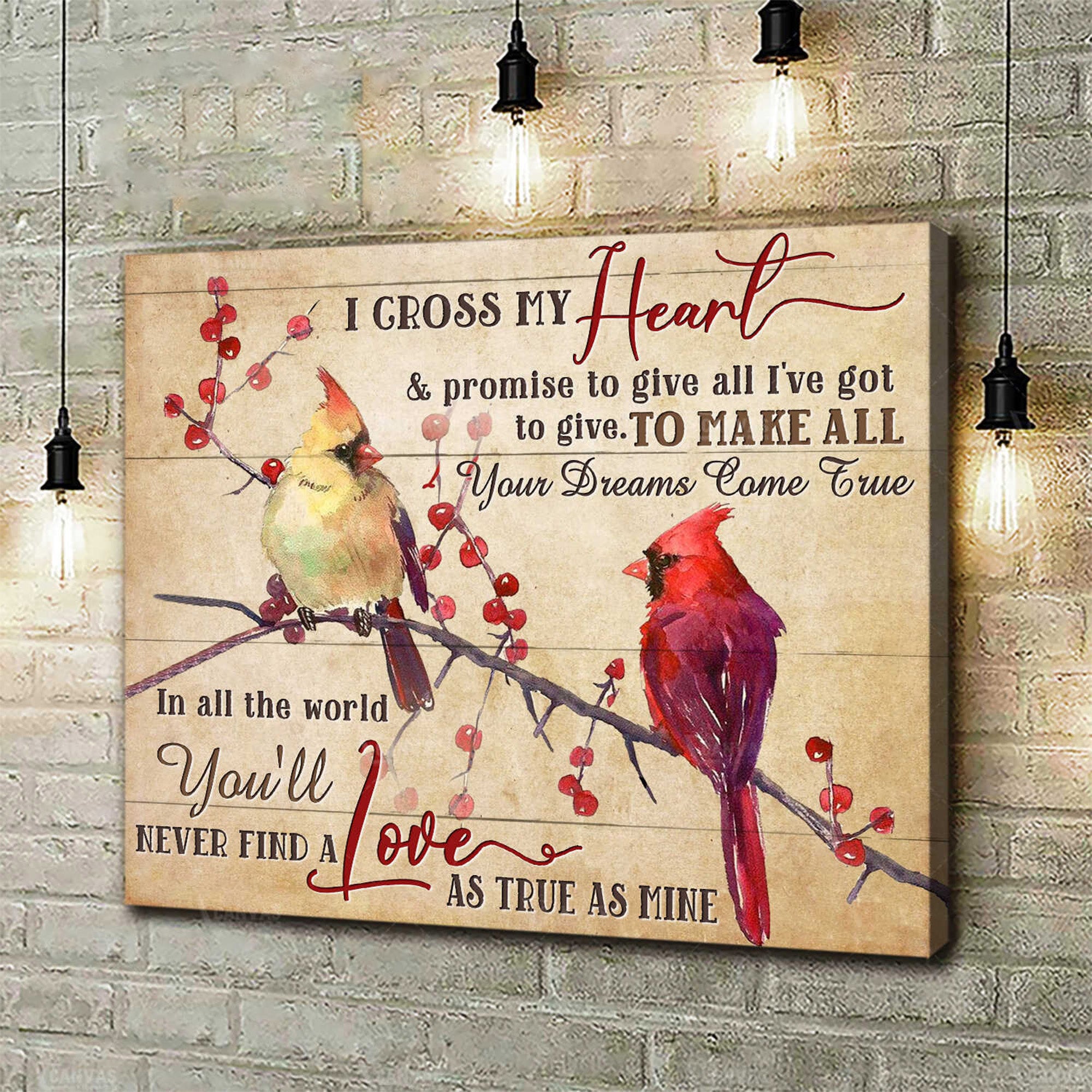 Cardinal Bird Canvas Prints I Cross My Heart Wall Art Home Decor