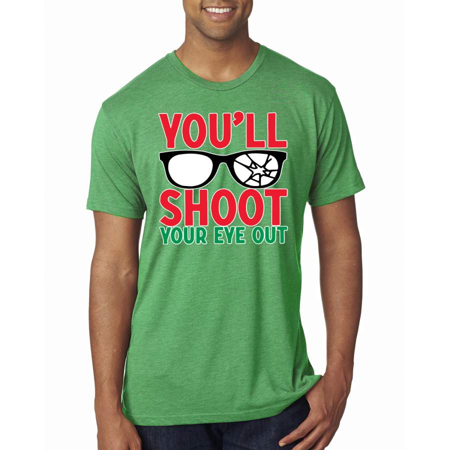 You’ll Shoot Your Eye Out Movie Parody  Ugly Christmas Sweater Mens Premium Tri Blend T-Shirt