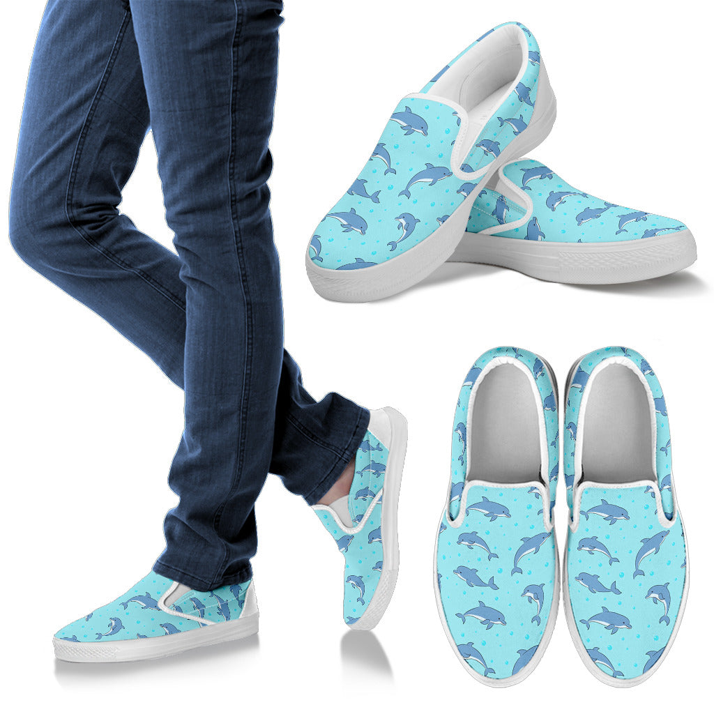 Dolphin Baby Cute Print Pattern Men Slip Ons Shoes