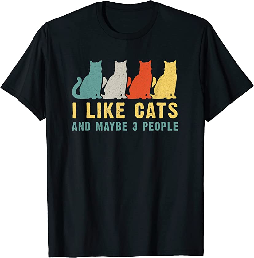 Retro 80s Vintage Cute Kitten I Like Cat and Maybe 3 People T-Shirt