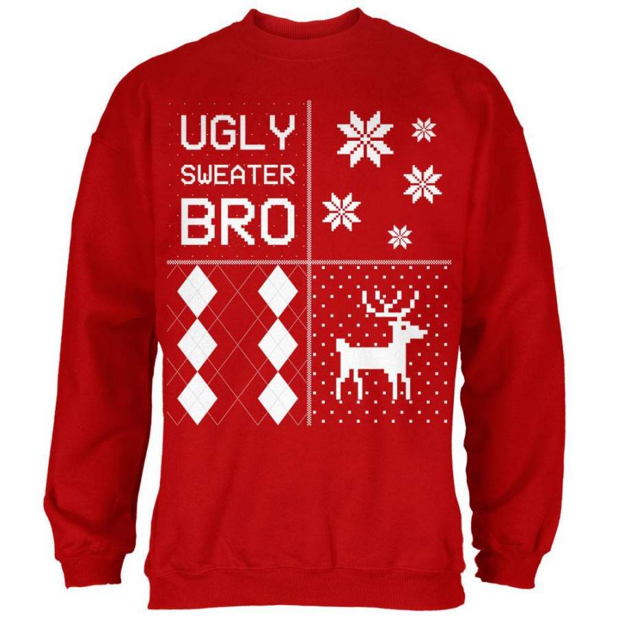 Ugly Sweater Bro XMAS Sweater Festive Blocks Red Adult Sweatshirt