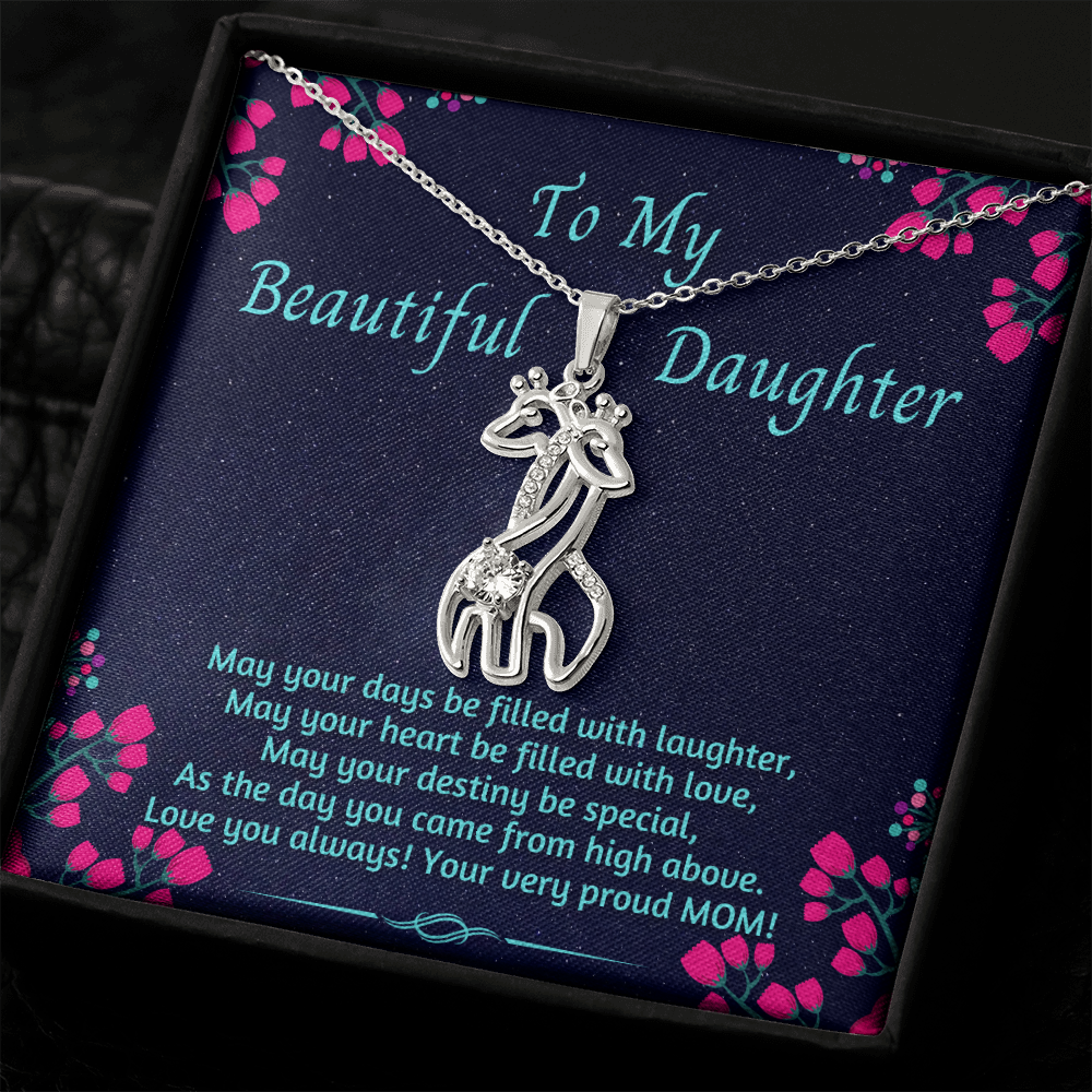 From Mom – Giraffes Necklace With Message Card For Daughter