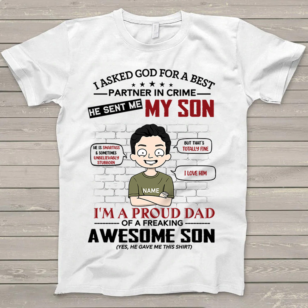 I Asked God For A Best Partner In Crime Personalized T-Shirt For Mom – Funny Birthday Gift For Mom – Gift From Sons Lihd