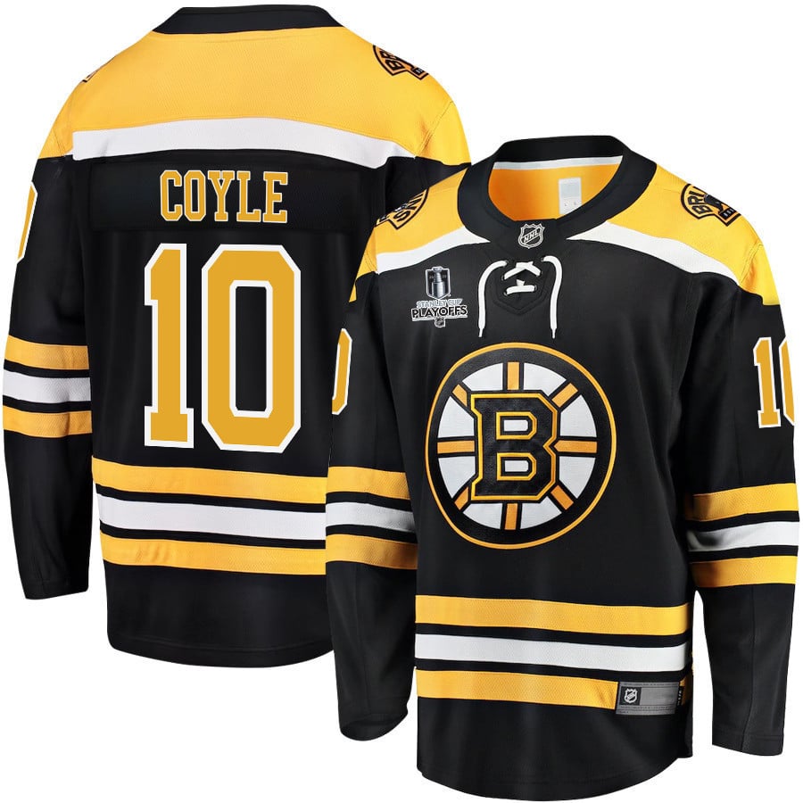 Charlie Coyle 10 Boston Bruins Stanley Cup 2023 Playoffs Patch Home Breakaway Men Jersey – Black