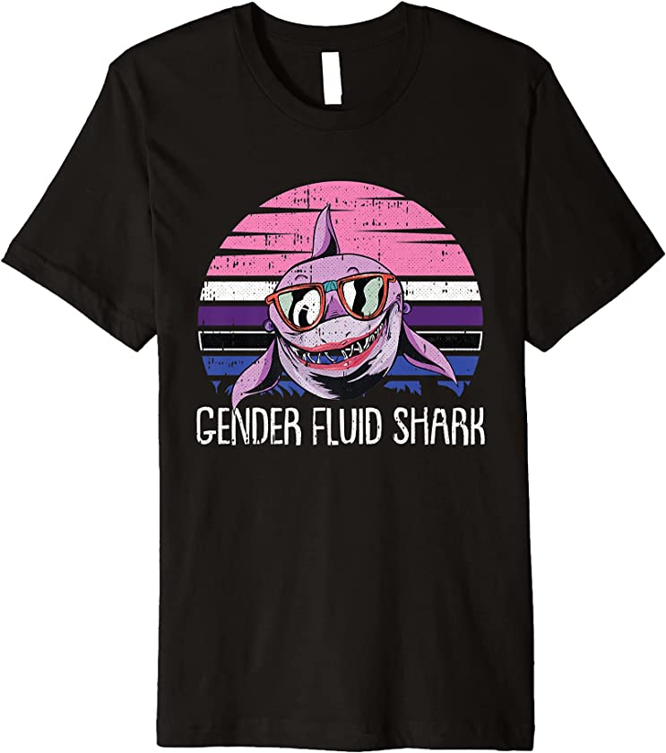 Shark Gender-fluid Pride Retro Ocean Animal LGBT-Q Ally Premium T-Shirt