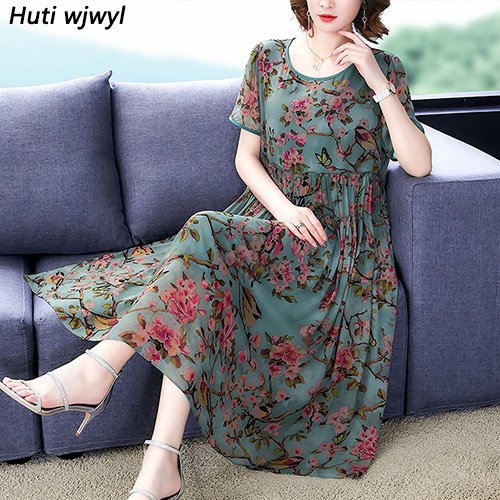 2022 Vintage Floral Chiffon Boho Midi Dress Summer vacation Print Beach Casual Sundress Elegant Women Bodycon Party Vestidos alx