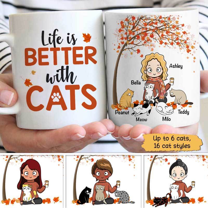 Fall Season Life Is Better With Cute Cats Personalized Aop Mug