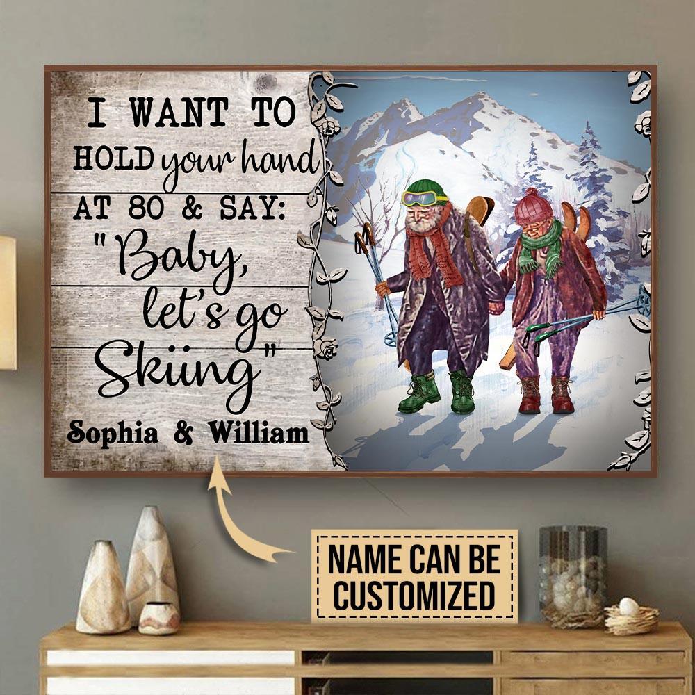 Aeticon Gifts Personalized Skiing Old Couple Hold Your Hand Canvas Mom Dad Gift Home Decor