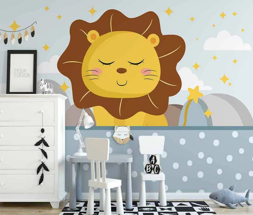 3D Cartoon Star Mountain Lion Animal Wall Mural Wallpaper Lxl