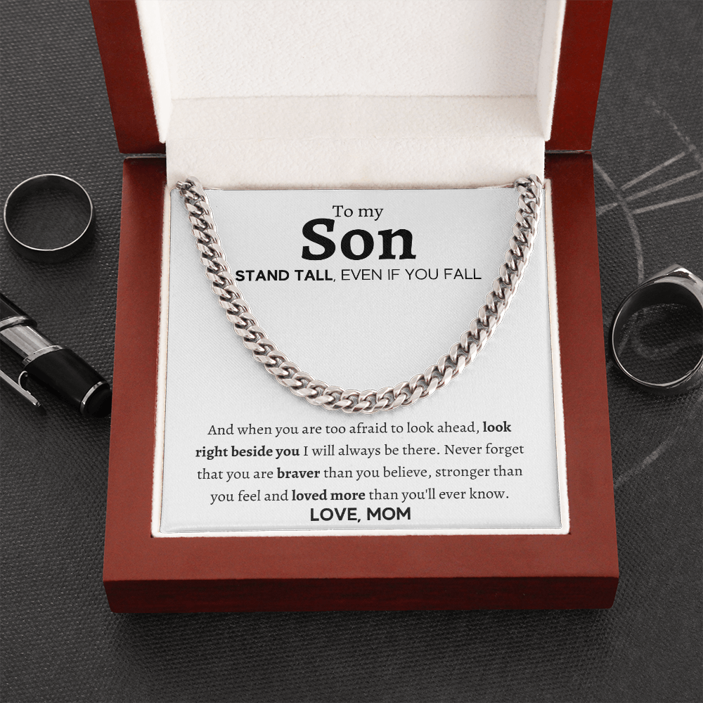 To My Son – Stand Tall – Cuban Link Chain Necklace (Free-Shipping)