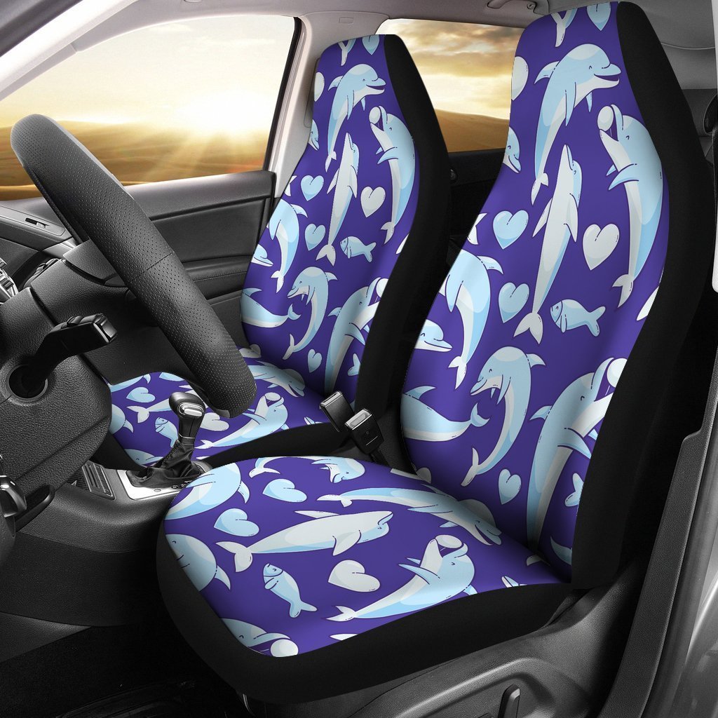 Dolphin Smile Print Pattern Car Seat Covers Set 2 Pc, Car Accessories Car Mats Covers