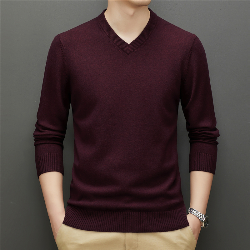 2022 Autumn Winter Men’s V-neck Thick Sweater Business Fashion Solid Color Warm Knit Pullover Male Brand Clothes Classic Style alx