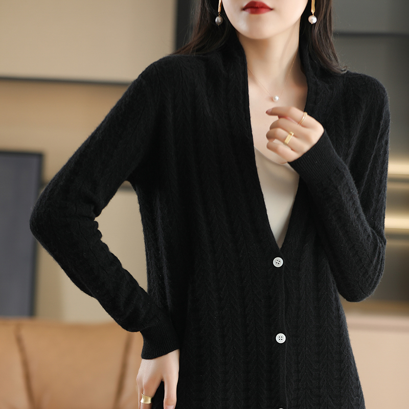 Spring And Autumn New Soft Skin-Friendly Loose Knitted Outerwear Ladies Wool Cardigan 100% Pure Wool V-Neck Sweater Jacket alx