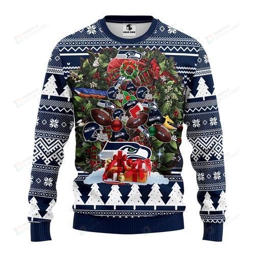 Seattle Seahawks Tree Christmas Ugly Christmas Sweater, All Over Print Sweatshirt