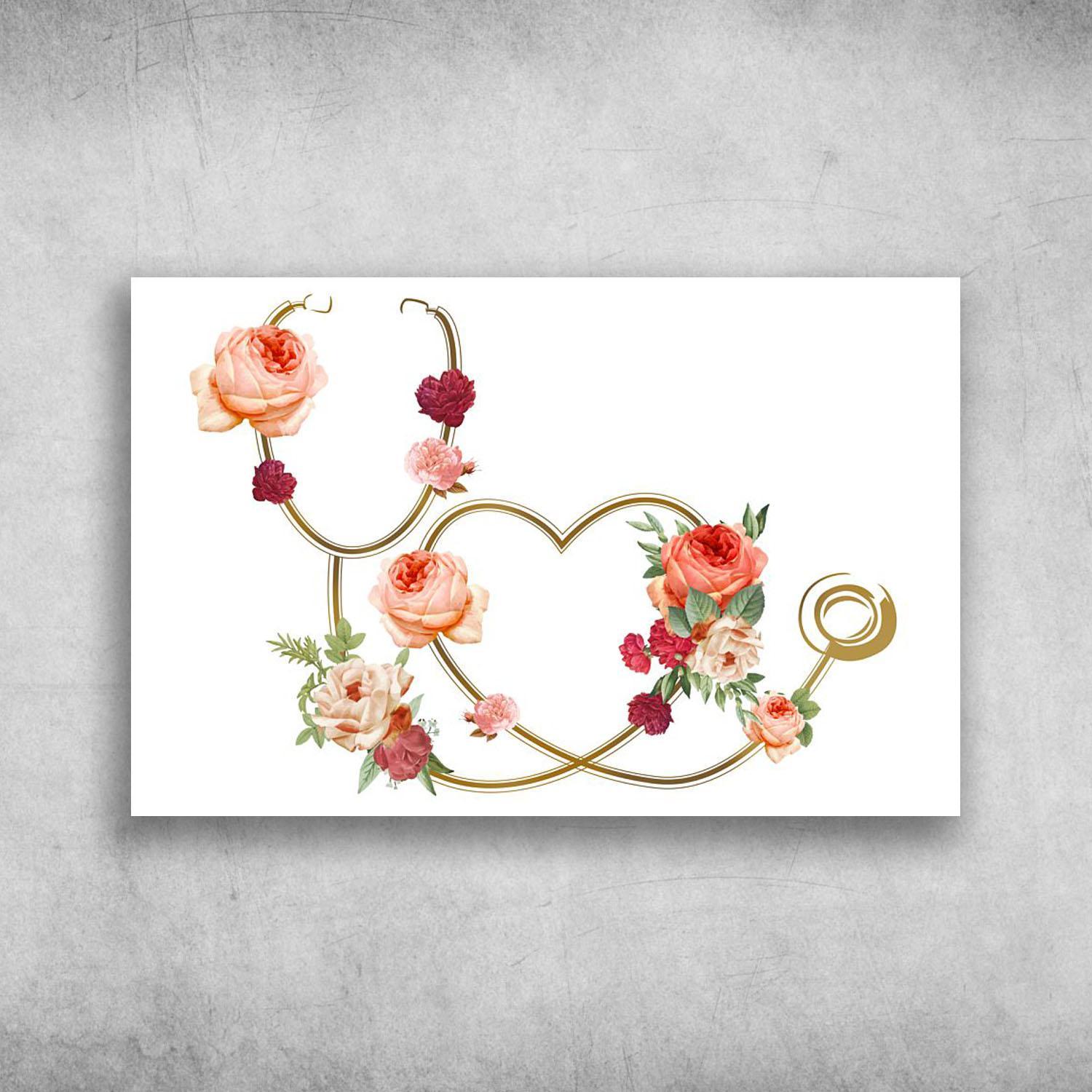 Beautiful Flower Floral Stethoscope Poster Print Wall Art Canvas Wall Decor