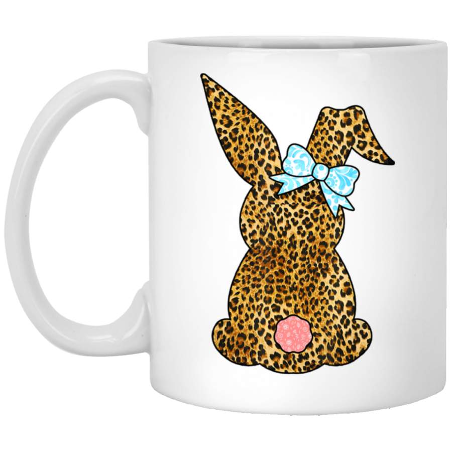 Womens Happy Easter Leopard Bunny Rabbit Gift White Mug