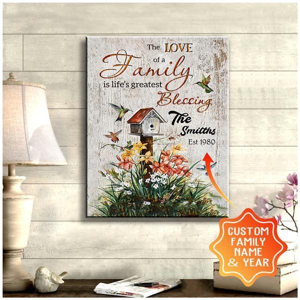[Custom Family Name & Amp; Year] Hummingbird The Love Of A Family Vertical Canvas