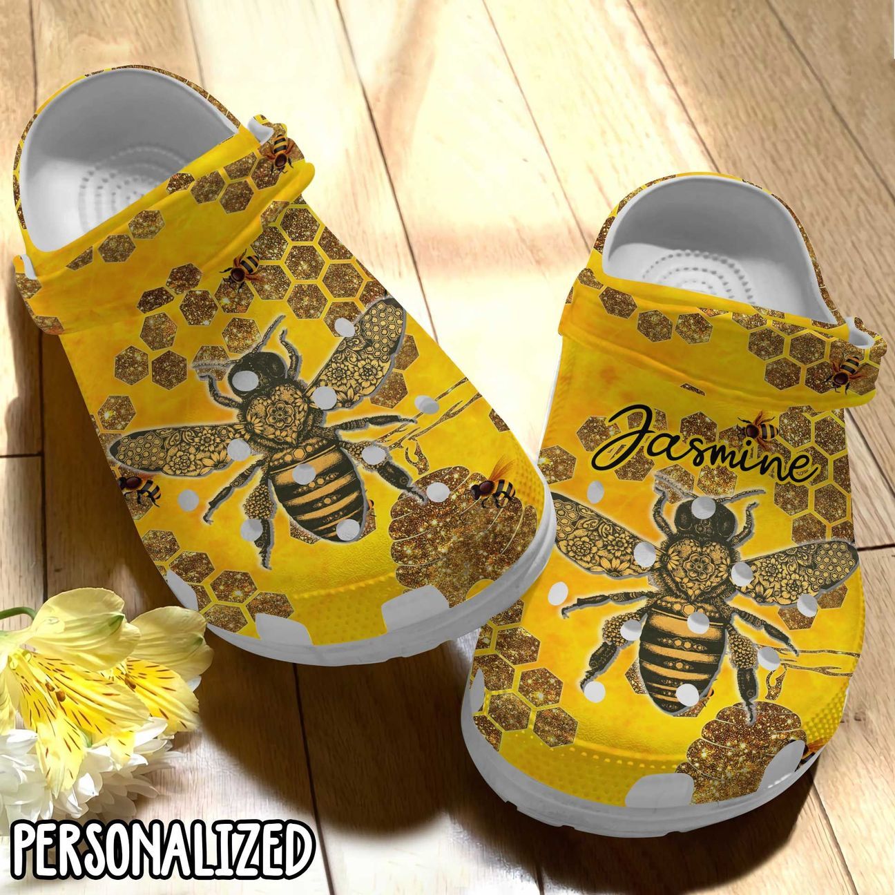 Bee Personalized Clog, Custom Name, Text Queen Bee, Fashion Style For Women, Men, Kid, Print 3D