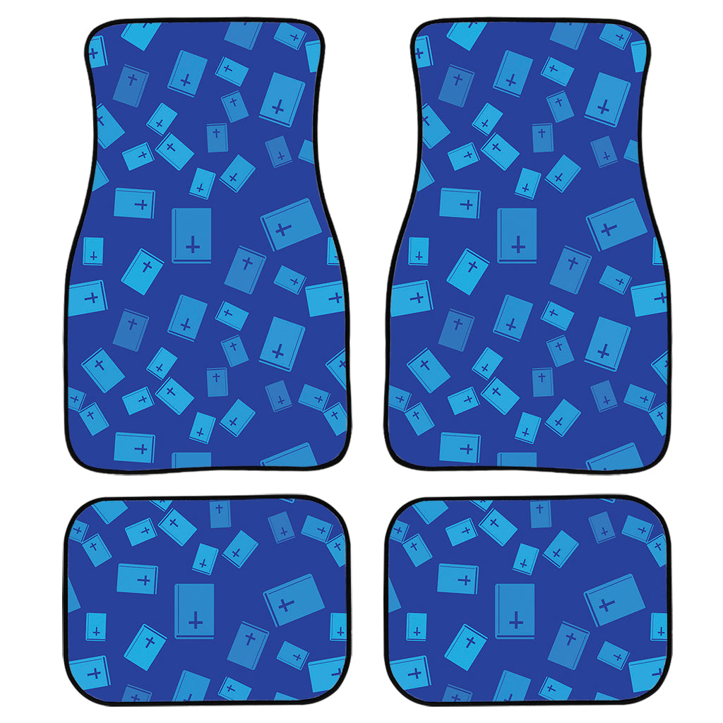 Blue Holy Bible Pattern Print Front And Back Car Floor Mats, Front Car Mat