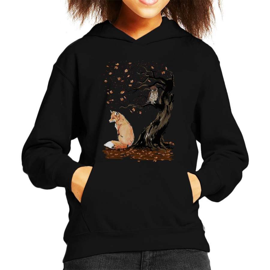 Animals Winds Of Autumn Fox And Owl Kid’s Hooded Sweatshirt