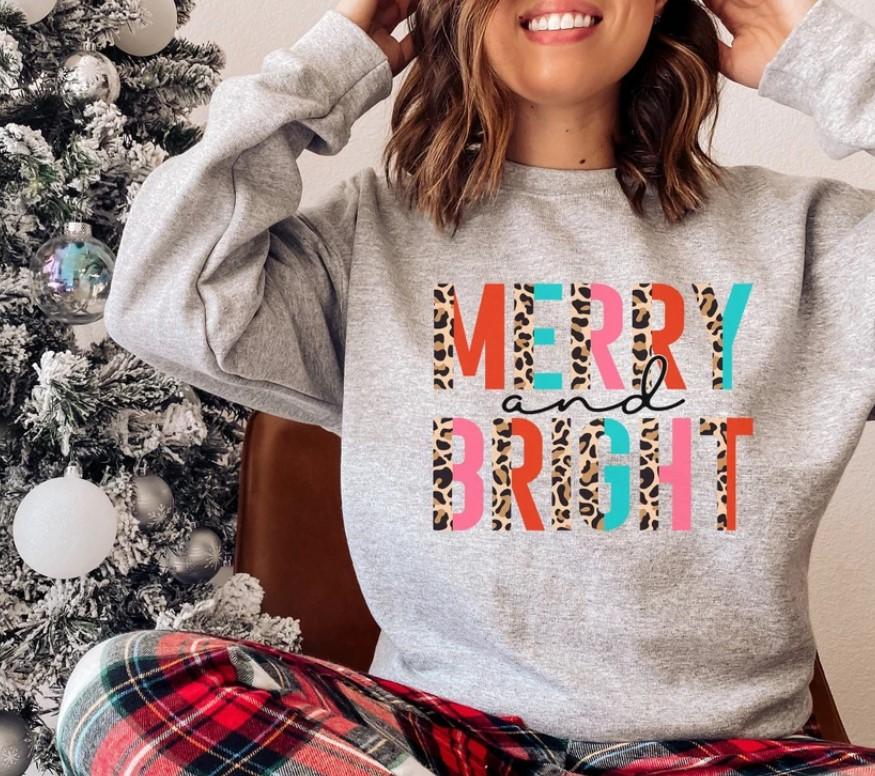 Merry And Bright Sweatshirt, Womens Christmas Sweater, Cute Holiday Sweatshirts