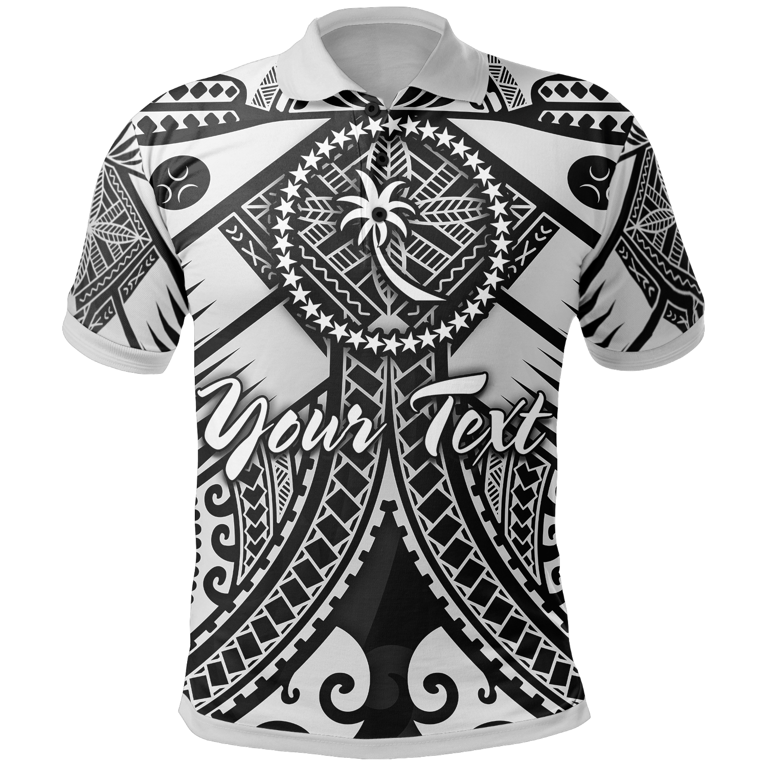 Chuuk Custom Personalised Polo Shirts  – White Seal with Polynesian Tattoo – BN18