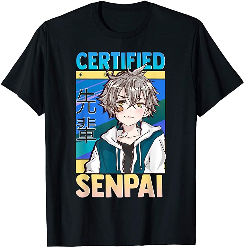 Mens Certified Senpai Anime Aesthetic Japanese Manga T-Shirt